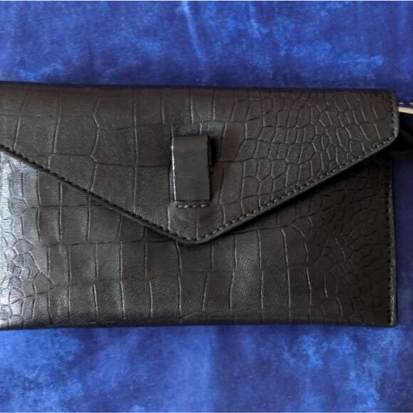 GRYSON Wallet Womens Leather BLACK Croc zipper NWT - Picture 1 of 3